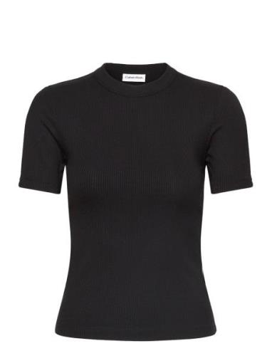 Modal Rib Slit Detail T-Shirt Ss Tops T-shirts & Tops Short-sleeved Bl...