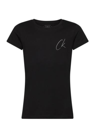 Ck Signage Slim Ss T-Shirt Tops T-shirts Short-sleeved Black Calvin Kl...