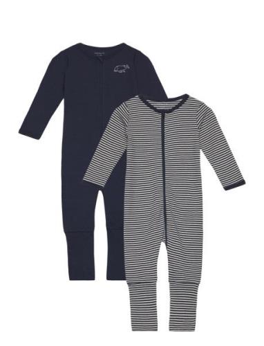 Nbnnightsuit 2P Zip Ff Y/D Core 2 Noos Langermet Bodysuit Navy Name It