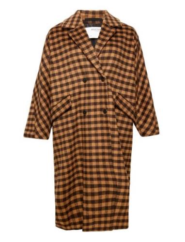 Slfnew Element Wool Coat B Check Curve Ulljakke Jakke Brown Selected F...