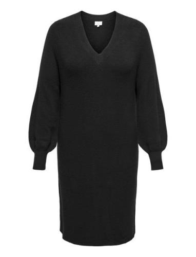 Carkatia Ls V-Neck Dress Knt Noos Knelang Kjole Black ONLY Carmakoma