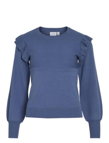 Vineira O-Neck L/S Rib Knit Top - Noos Tops Knitwear Jumpers Navy Vila