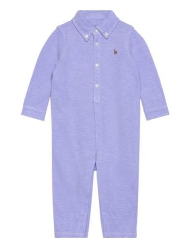 Knit Cotton Oxford Coverall Langermet Bodysuit Blue Ralph Lauren Baby