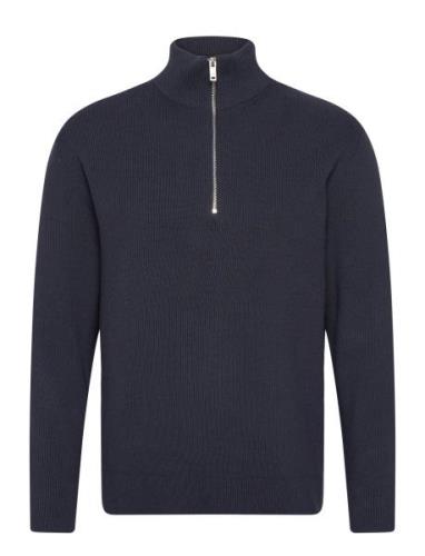 Half Zip Rib Knit Tops Knitwear Half Zip Jumpers Navy Lindbergh