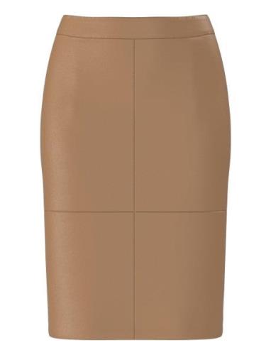 Slfmaily Hw Leather Skirt Noos Knelangt Skjørt Brown Selected Femme