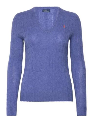 Cable-Knit Wool-Cashmere V-Neck Sweater Tops Knitwear Jumpers Blue Pol...