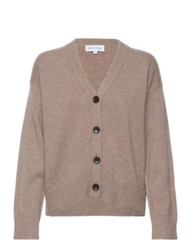 V-Neck Wide Cardigan Tops Knitwear Cardigans Beige Davida Cashmere