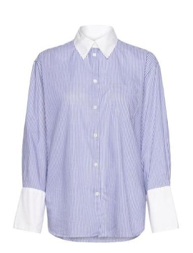 Rel Contrast Collar Striped Shirt Tops Shirts Long-sleeved Blue GANT