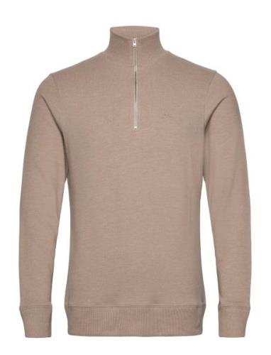 Mens Pullover Lg. Sleeve Crew-Neck Tops Knitwear Half Zip Jumpers Beig...