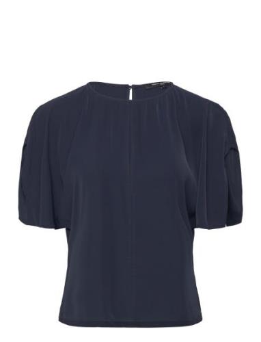 Carmen Crepe Flare Sleeve Top Tops Blouses Short-sleeved Navy French C...