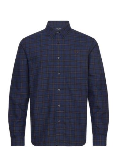 Tartan Oxford Shirt Tops Shirts Casual Navy Fred Perry