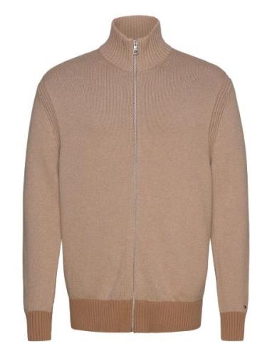 Mouline Zip Thru Tops Knitwear Half Zip Jumpers Beige Tommy Hilfiger