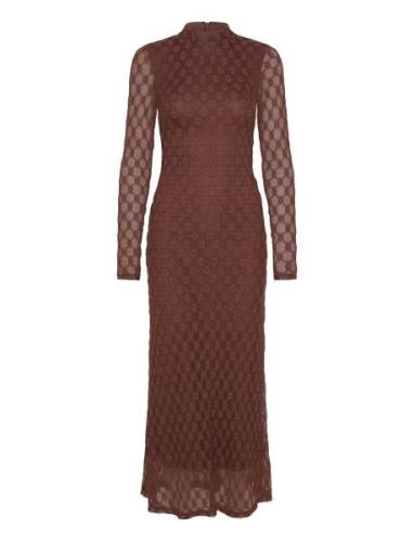 Ola Long Sleeve Midi Dress Knelang Kjole Brown Bardot