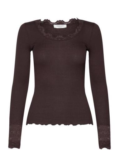 Rwbenita Ls O-Neck Lace Top Tops T-shirts & Tops Long-sleeved Brown Ro...