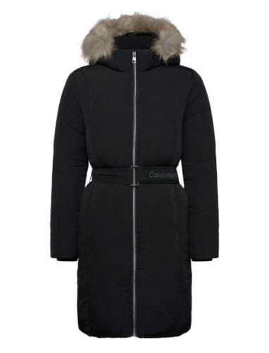 Classic Belted Fur Coat Parkas Jakke Black Calvin Klein