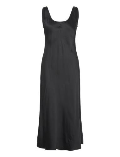 Viscose Satin Slip Dress Knelang Kjole Black Calvin Klein