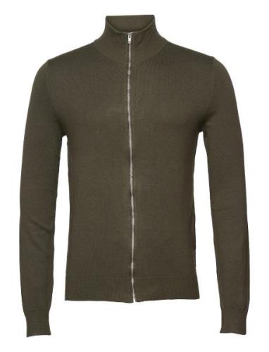 Ecovero L/S Zip Cardigan Tops Knitwear Full Zip Jumpers Khaki Green Li...