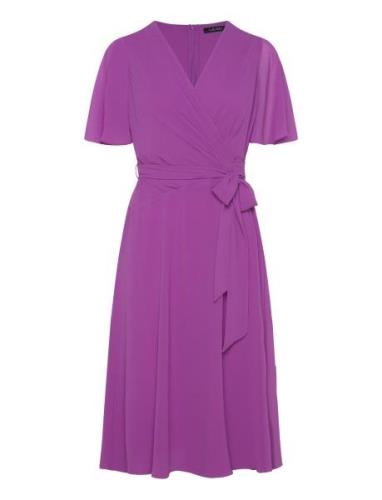 Belted Georgette Dress Knelang Kjole Purple Lauren Ralph Lauren