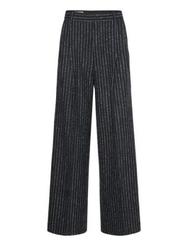 Darcey Pinstripe Trousers Bottoms Trousers Wide Leg Black Filippa K