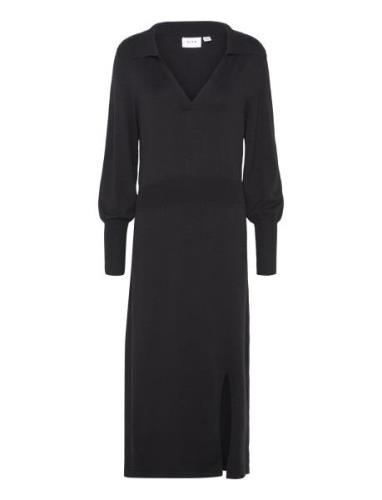 Vicomfy L/S Collar Rib Knit Dress - Noos Knelang Kjole Black Vila