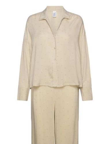 L/S Buttondown & Pant Sleep Set Pyjamas Beige Calvin Klein