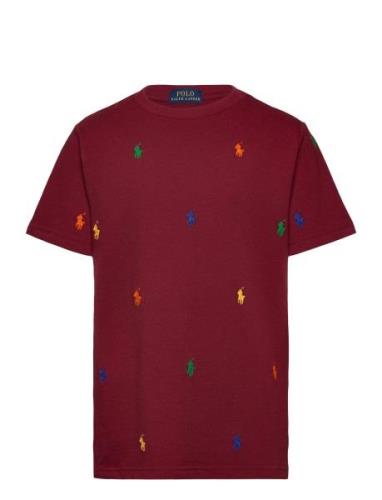 Polo Pony Cotton Mesh Tee Tops T-shirts Short-sleeved Burgundy Ralph L...