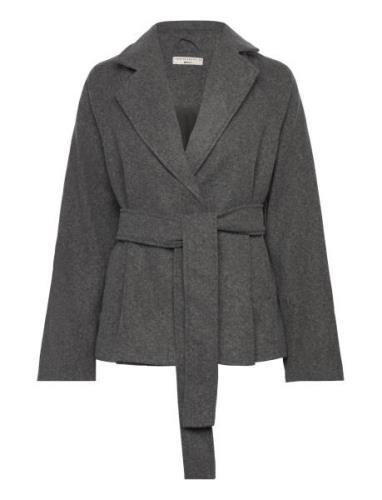 Belted Short Coat Ulljakke Jakke Grey Gina Tricot