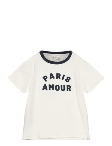 Contrast Collar T-Shirt Tops T-shirts Short-sleeved White Mango