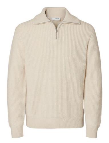 Slhland Ls Knit Half Zip Tops Knitwear Half Zip Jumpers Cream Selected...