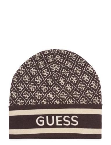 Sevyn 4G Logo Beanie Swtr Accessories Headwear Beanies Brown GUESS Jea...