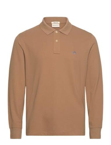 Reg Shield Ls Pique Polo Tops Polos Long-sleeved Beige GANT