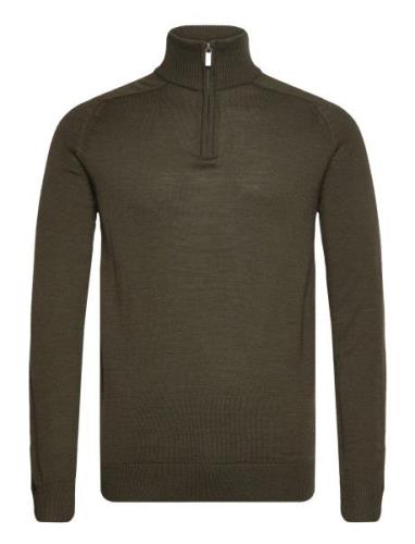 Bs Pelle Regular Fit Knitwear Tops Knitwear Half Zip Jumpers Khaki Gre...