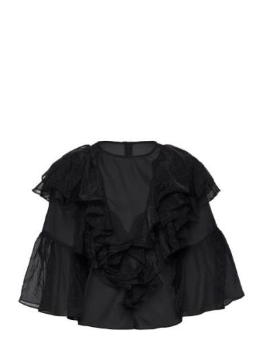 Alexia Organza Frill Blouse Tops Blouses Short-sleeved Black Malina