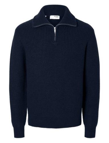 Slhland Ls Knit Half Zip Tops Knitwear Half Zip Jumpers Navy Selected ...