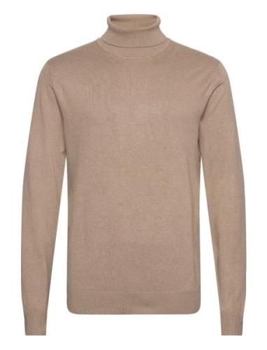 Mélange Roll Neck Knit Tops Knitwear Turtlenecks Beige Lindbergh