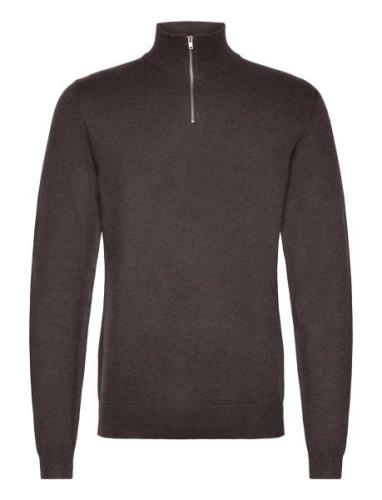 Ecovero Half Zip L/S Knit Tops Knitwear Half Zip Jumpers Brown Lindber...