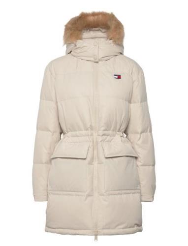 Tjw Midi Alaska Faux Fur Fôret Jakke Cream Tommy Jeans