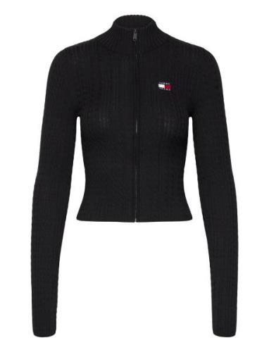 Tjw Zip-Thru Cable Cardigan Tops Knitwear Cardigans Black Tommy Jeans