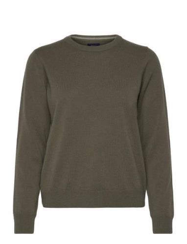 Superfine Lambswool C-Neck Tops Knitwear Jumpers Khaki Green GANT