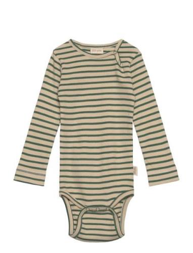 Body L/S Modal Striped Bodies Long-sleeved Green Petit Piao