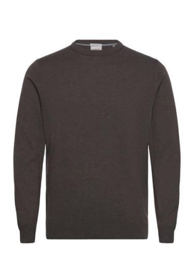 100 % Merino Crew Neck Knit Tops Knitwear Round Necks Brown Lindbergh