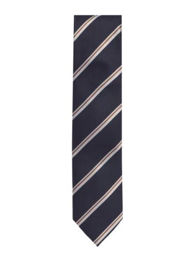 Polyester Tie With Stripe 7 Cm Slips Navy Lindbergh Black