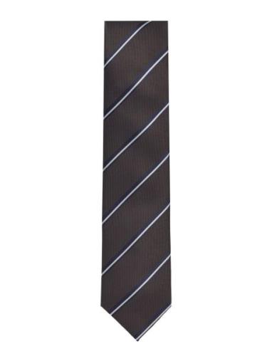 Polyester Tie With Stripe 7 Cm Slips Brown Lindbergh Black