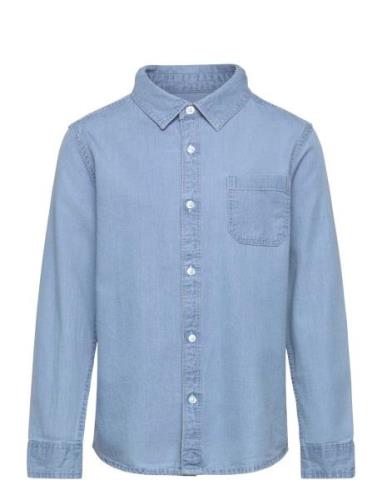 Regular-Fit Denim Shirt Tops Shirts Long-sleeved Shirts Blue Mango