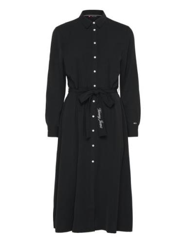 Tjw Belted Midi Dress Knelang Kjole Black Tommy Jeans