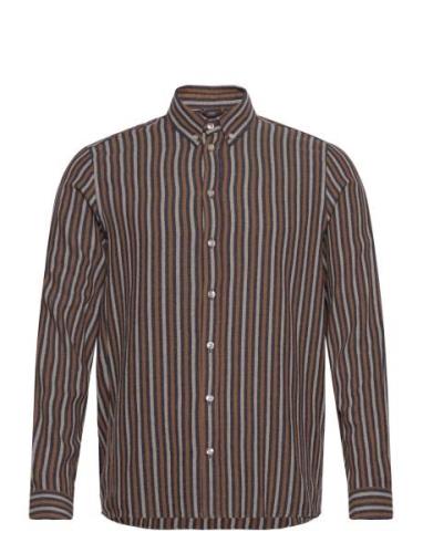 Mmgtheo Stripe Shirt Tops Shirts Casual Brown Mos Mosh Gallery