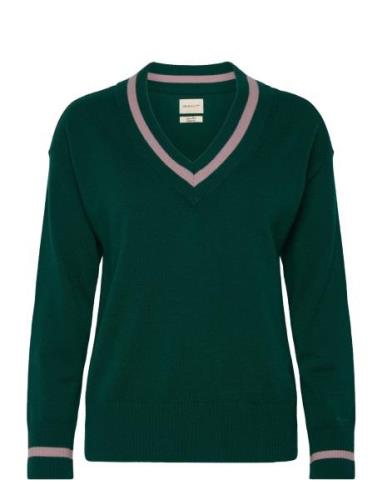 Superfine Lambswool Cont V-Neck Tops Knitwear Jumpers Green GANT