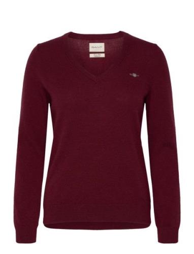 Extrafine Lambswool V-Neck Tops Knitwear Jumpers Burgundy GANT