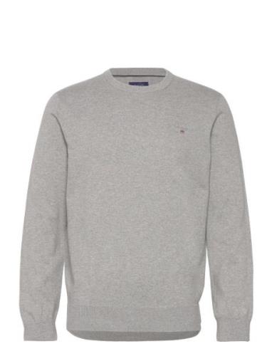 Cotton C-Neck Tops Knitwear Round Necks Grey GANT