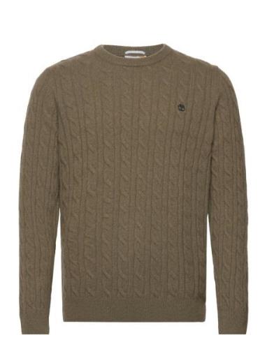 Phillips Brook Cable Crew Neck Sweater Dark Olive Tops Knitwear Round ...